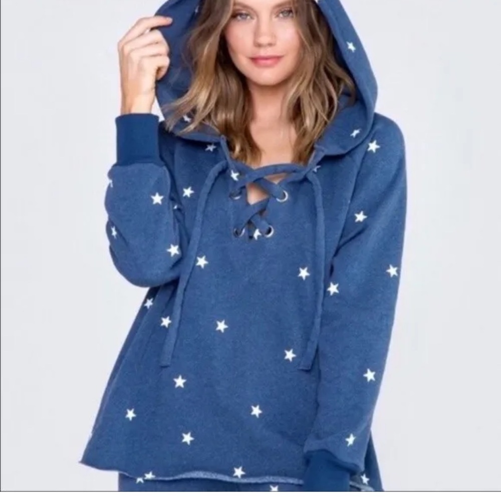 Wildfox Football Star Hutton Blue Star Lace Up Hoodie Size M